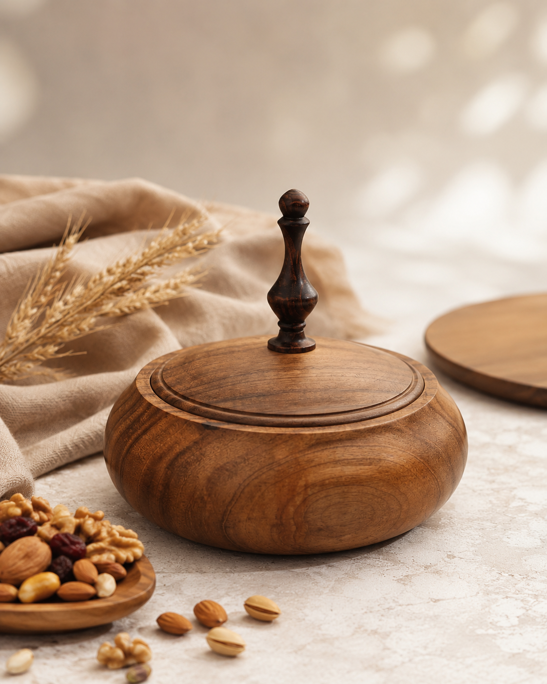 آجیل خوری چوبی جنس چوب گردو مدل نیم گرد